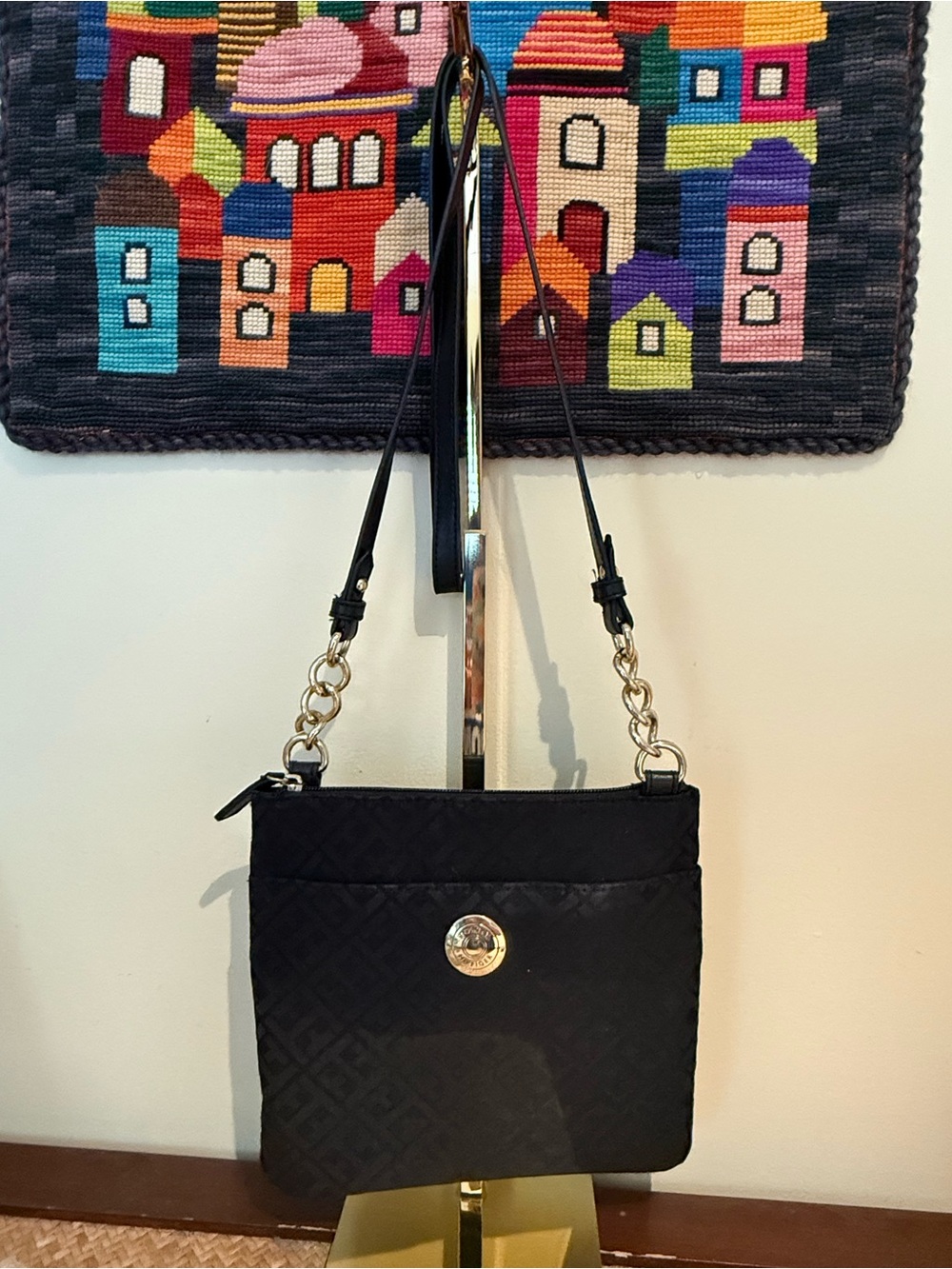 Tommy Hilfiger Black Crossbody Bag with Gold Accent